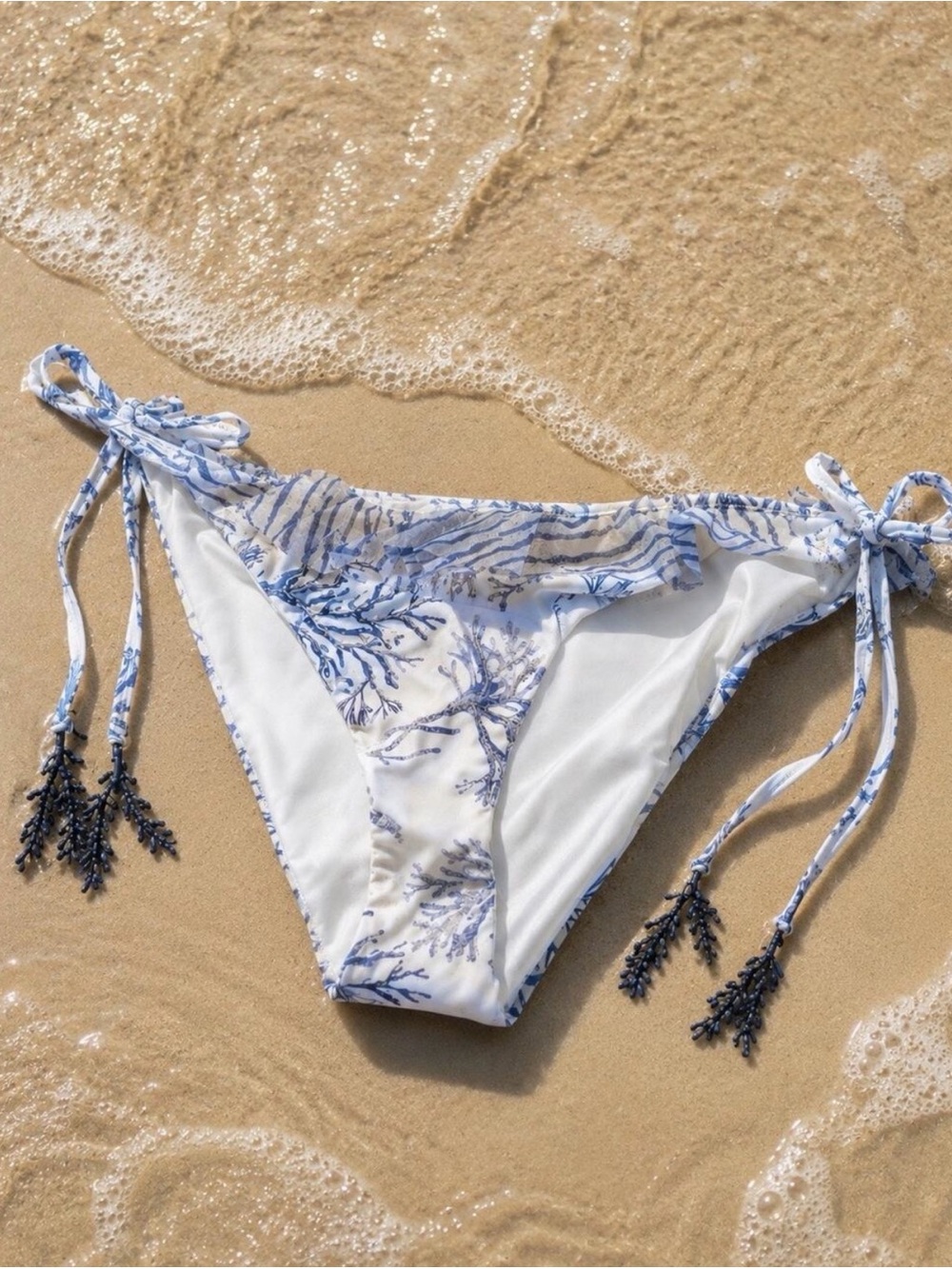 COSITA LINDA TOP AND BOTTOM Blue & White Coral-Print Tie-Side Bikini Bottom